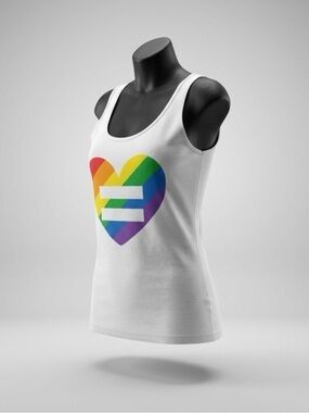 Spencer's White Tank Top with Rainbow Heart Equal Sign